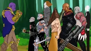 Thanos vs Nemesis, SLENDERMAN, Pyramid head, Uber Jason, IT Pennywise, Tyrant, Pinhead [Dc2]