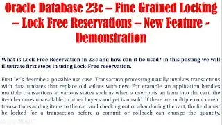 Oracle 23c - Fine Grained Locking | Lock Free Reservations | Oracle Database 23c| New Feature | Demo