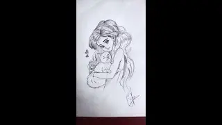 Drawing a Cute Girl Holding a Adorable Cat | Step-by-Step Tutorial