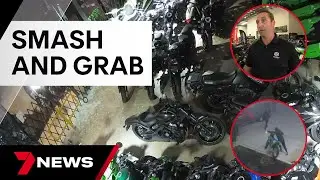 A gang of thieves use power tools to raid a Melton motorcycle store | 7 News Australia