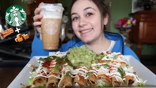 NEW Starbucks Cinnamon Caramel Cream Cold Brew & Barbacoa Flautas MUKBANG