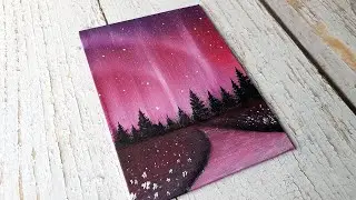 Pink aurora sky 💖 easy acrylic painting for beginners