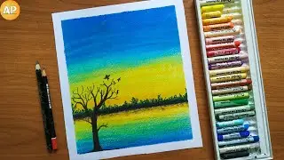 Simple Drawing for Beginners / Morning Scenery with Oil Pastels