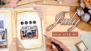 July 2024 Bullet Journal Setup • PLAN WITH ME 📸 Vintage Camera Monthly BuJo Theme with Watercolors