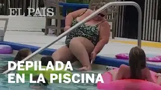 Una bañista se depila las piernas en la piscina de un hotel