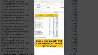 Отличие функции Сумм 9 и 109 в ПРОМЕЖУТОЧНЫХ ИТОГАХ в Ecxel #excel #shortsvideo #бизнес #exceltips