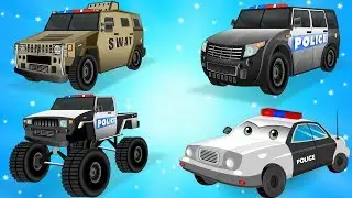 Police Car for Children - Kids Truck Videos - Police Vehicles for kids w Cars Garage