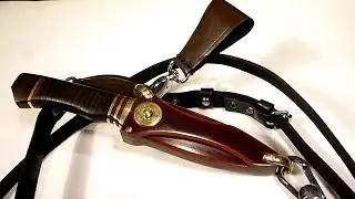 Ножны с кнопкой и универсальным подвесом.  Sheath with lock and universal suspension.