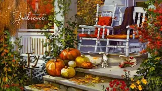 Calm Autumn Day on Porch ASMR Ambience🍂Crunchy Leaves & Footsteps, Wind Chimes, Peaceful Fall Nature
