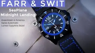 Farr and Swit Seaplane Midnight Landing Hand assembled in the USA Swiss Automatic Sapphire Bezel