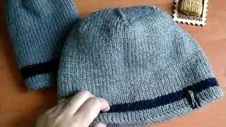 Вязание.Готовая работа- мужская шапка спицами полой резинкой.Как я вяжу.Обзор.Планирую новый джемпер