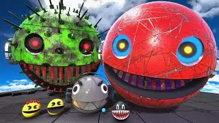 OMICRON & SPIKY MONSTER & CARTOON CAT VS ROBOT PACMAN / BEST ADVENTURE !!