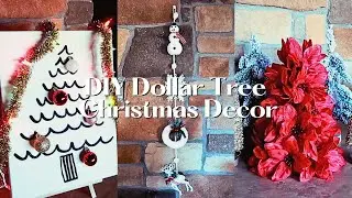 Dollar Tree Christmas Home Decor | DIY Poinsettia Tree, Wall Hanging & Christmas Tree Painting