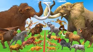 Prehistoric Mammals vs Modern Animals vs Elephant vs Woolly Mammoth Animal Epic Battle