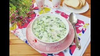 Okroshka with chicken on kefir