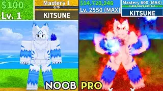 Beating Blox Fruits as Kitsune in Update 24! Noob to Pro Lvl 1 to Max Full Human v4 Awakening!