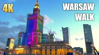 Warsaw 🇵🇱 Poland Autumn Walk (Evening & Night HDR Video) Ultra HD 4K Walking Tour Video