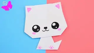 Милый котик из бумаги без клея / Origami cat Kawaii / How to make easy paper cat