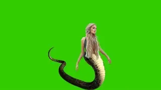 Snake women tail moving on green screen