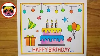 Birthday Card Drawing / Happy Birthday Drawing / Birthday Cake Drawing Easy Step By Step / Card