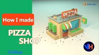 Pizza Shop in Blender 3D Modeling Low Poly Building Timelapse