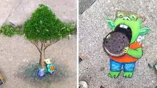 Fun Street Art Illustrations. Chalk Art