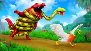 The Great Escape: Crocodile vs Snake vs Duck | Can the Duck Escape the Snake and Crocodile?