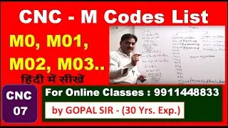 CNC  -M CODES (M0, M01, M02, M03 M04, M05 ,M07  M09.) IN CNC PROGRAMM || IN HINDI BY GOPAL SIR | C07