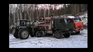 Валка и трелевка леса, рабочие будни, зимник