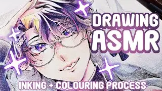 Drawing ASMR | Inking & Colouring Process | No Talking & No Music