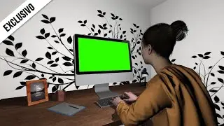 Woman on Computer / Green Screen - Chroma Key