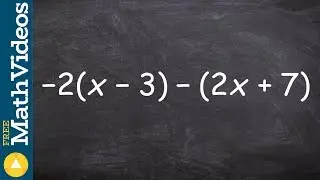 How to simplify an expression by applying distributive property twice, -2(x-3) - (2x+7)