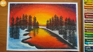 Sunset Landscape Drawing Scenery / Tutorial for Beginners