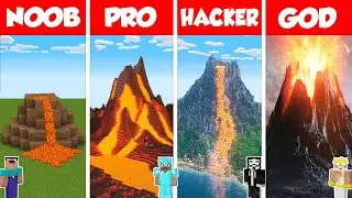 Minecraft TNT VOLCANO HOUSE BUILD CHALLENGE - NOOB vs PRO vs HACKER vs GOD / Animation