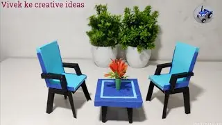 How to make mini paper table and chair | DIY mini paper craft | paper furniture| study table & chair