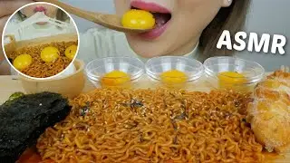 SPICY KOREAN NOODLES with Cheesy Mozzarella Corn Dog and Organic Egg Yolk *NO Talking ASMR | N.E