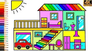 РИСУНОК ДОМА С БАССЕЙНОМ 🏡🌳🌞🚗КАК НАРИСОВАТЬ ДОМ - МАШИНУ - ДЕРЕВО - СОЛНЦЕ - ВИЛЛУ😍ЛЕГКОЕ РИСОВАНИЕ