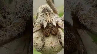 A nursery web spider with egg sac. 