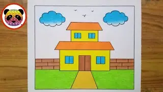 House Drawing / How to Draw House For Beginners / House Scenery Drawing Easy Step By Step
