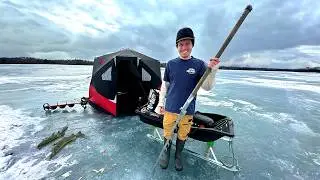 Overnight Ice Camping w/ Spear - Eating What I Catch