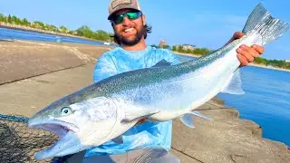 Pier Fishing ENORMOUS Steelhead & More! - Great Lakes Fishing 2023