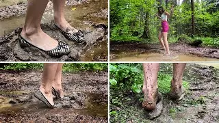 Muddy ballet flats, ballet flats on slippery mud, wet ballet flats, ballet flats in mud (# 1463)