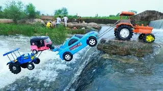 Sonalika Tractor Auto Rickshaw Racing Car Accident Pulling Out Swaraj Tractor ? Cartoon video CS Toy