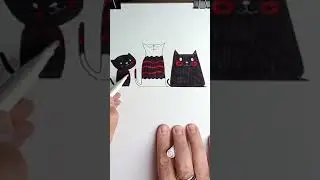 Stripy the Cat's Magic Color Transformation: Red Stripes on Black with White Magic Color Pen!