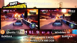 Ubuntu 15.04 VS Windows 10 Pro : Dirt Showdown Benchmark on a GTX 680