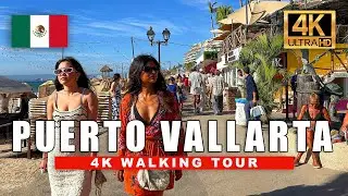 🇲🇽 Puerto Vallarta Beach Walk, México 4K Walking Tour 2024 Sunset and Night Walk | 4K HDR 60fps