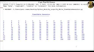 How to Create a Formatted Multiplication  Times Table using For Loop in Python