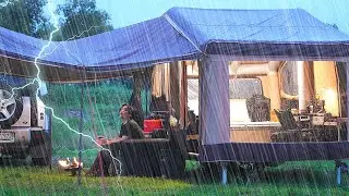 $9,999 Inflatable Tent Trailer Camping in the Rain ☔ Awesome Air Conditioner and All-In-One Kitchen