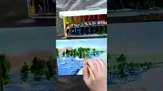 Акварель. Весна, река, половодье