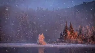 Muzica relaxanta - peisaj de iarna - ninsoare de poveste pe marginea lacului inghetat